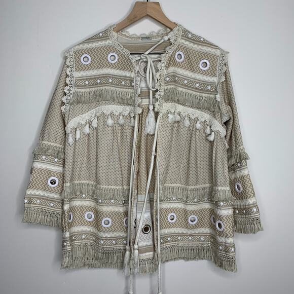 Dodo Bar Or Yehuda Tassel Embellished Jacket Tan Women’s Medium - Picture 2 of 16